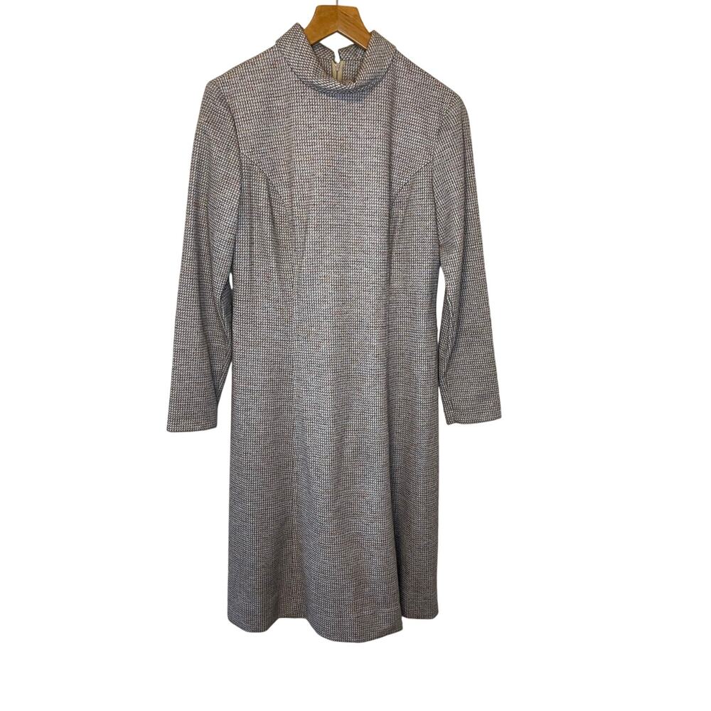 VTG Nantucket Naturals Tweed Style Funnel Neck Long Sleeve Retro Dress Size 8
